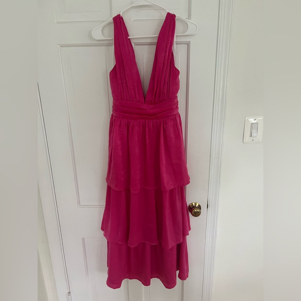 Lulus Pink Peak Party Tie-Back Midi Dress, Size M (US 6-8)